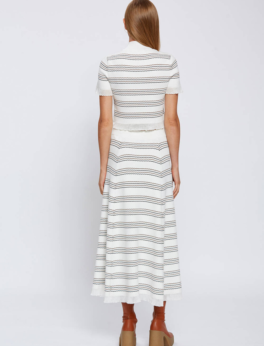 Knitss Çizgili Ekru Crop Triko Üst Knitss Çizgili Ekru Crop Triko Üst