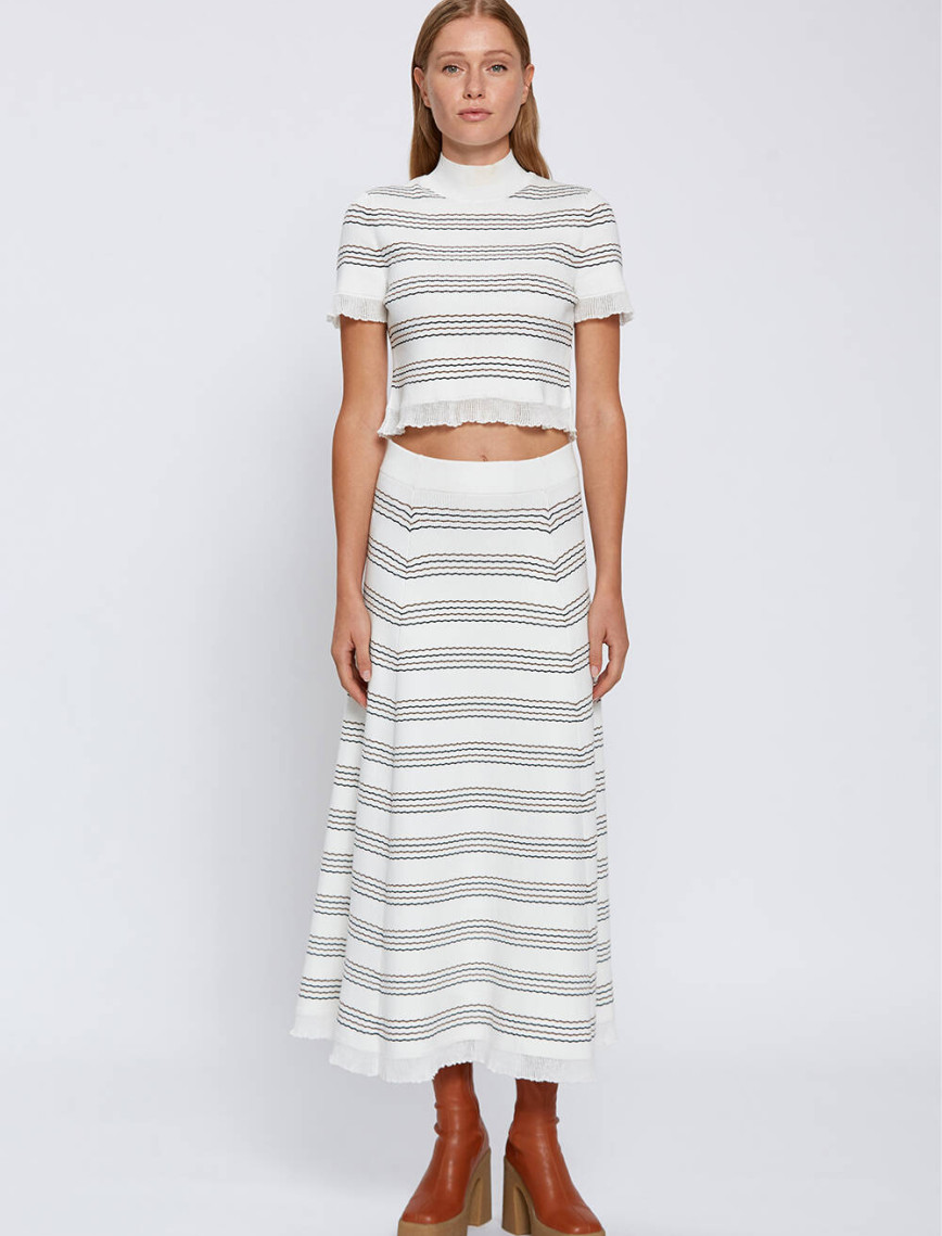 Knitss Çizgili Ekru Crop Triko Üst Knitss Çizgili Ekru Crop Triko Üst