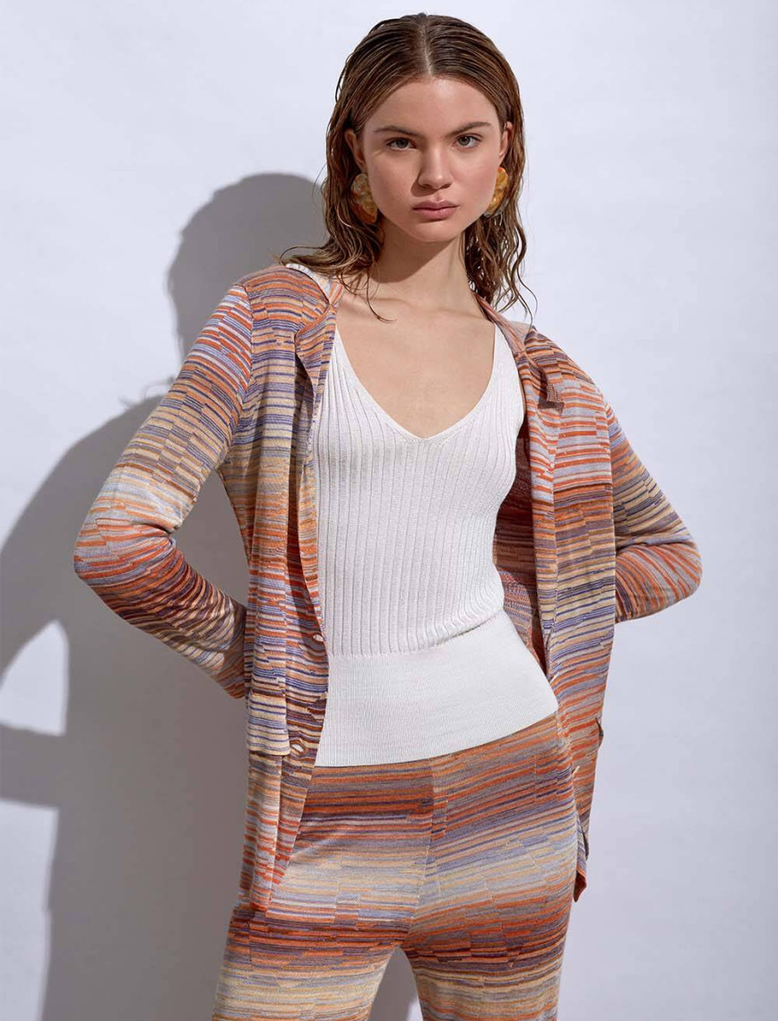 Knitss Degrade Desenli Lila Triko Ceket Knitss Degrade Desenli Lila Triko Ceket