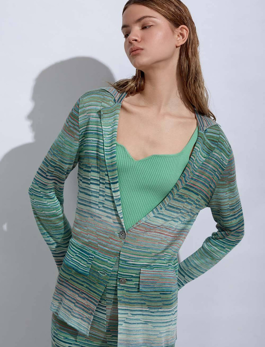 Knitss Degrade Desenli Yeşil Triko Ceket Knitss Degrade Desenli Yeşil Triko Ceket