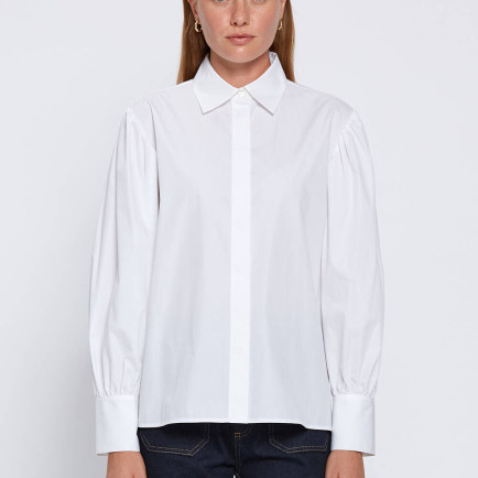 Knitss Büzgü Detaylı Saf Pamuk Beyaz Gömlek