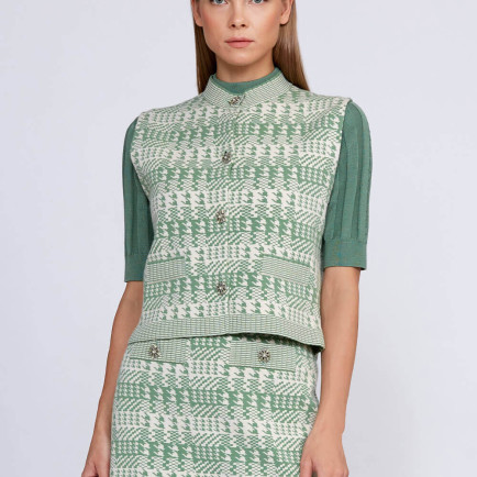 Knitss Geometrik Kaz Ayağı Desenli Yeşil Krem Triko Yelek Knitss Geometrik Kaz Ayağı Desenli Yeşil Krem Triko Yelek