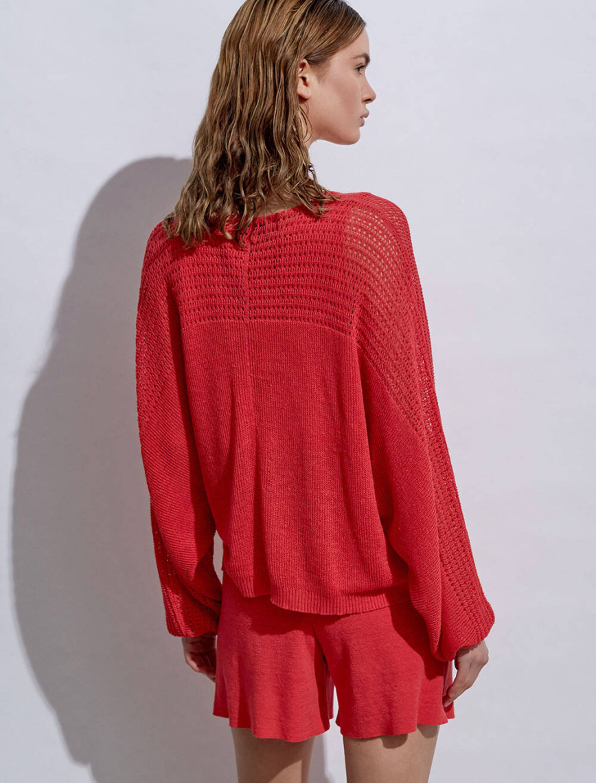 Knitss Deniz Kabuğu Düğmeli Mercan Keten Triko Hırka Knitss Deniz Kabuğu Düğmeli Mercan Keten Triko Hırka