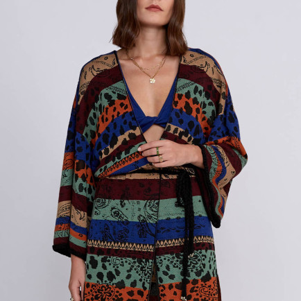 Knitss Desenli Merino Yün Karışımlı Triko Kimono