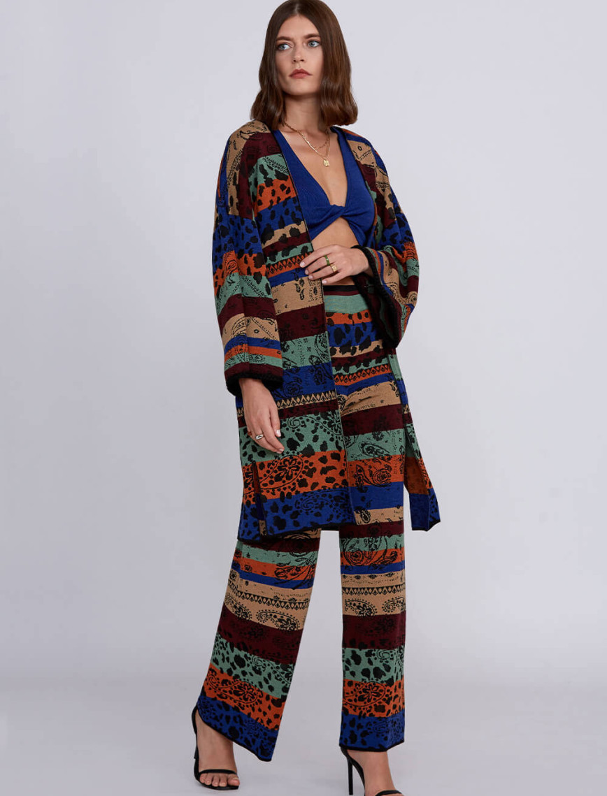 Knitss Desenli Merino Yün Karışımlı Triko Kimono Knitss Desenli Merino Yün Karışımlı Triko Kimono