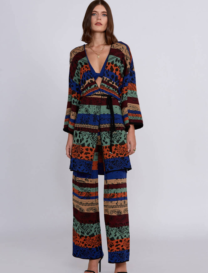 Knitss Desenli Merino Yün Karışımlı Triko Kimono Knitss Desenli Merino Yün Karışımlı Triko Kimono