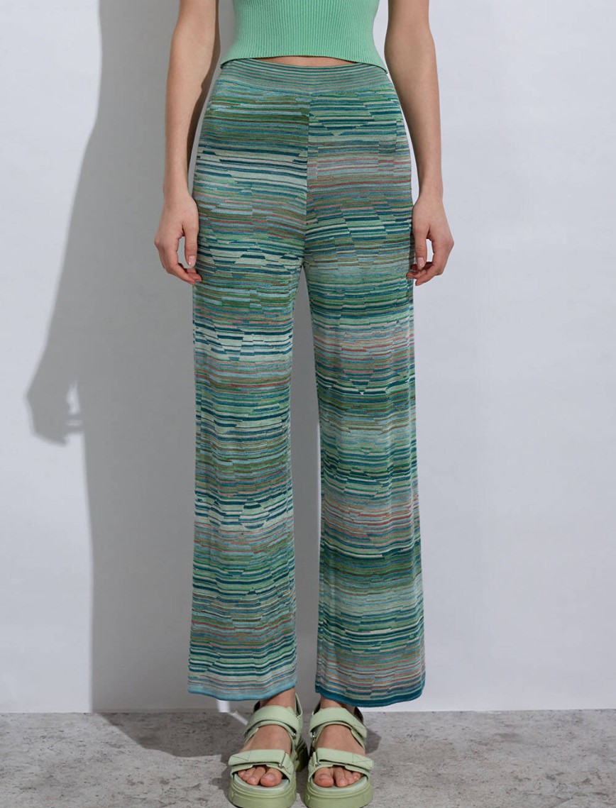 Knitss Degrade Desenli Yeşil Triko Pantolon Knitss Degrade Desenli Yeşil Triko Pantolon