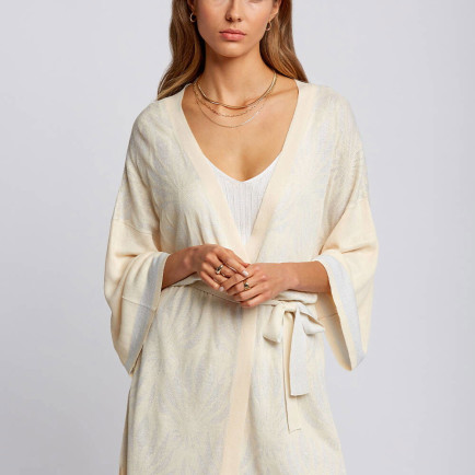 Knitss Floral Desenli Bej Triko Kimono