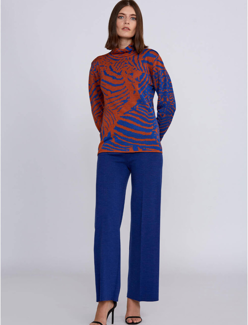 Knitss İntarsia Jakar Desenli Turuncu Mavi Triko Knitss İntarsia Jakar Desenli Turuncu Mavi Triko