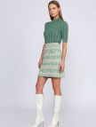 Knitss Geometrik Kaz Ayağı Desenli Yeşil Krem Triko Etek Knitss Geometrik Kaz Ayağı Desenli Yeşil Krem Triko Etek