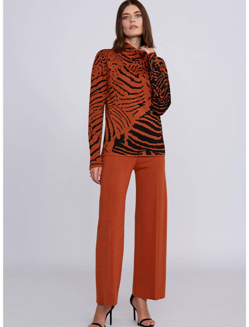 Knitss İntarsia Jakar Desenli Turuncu Siyah Triko Knitss İntarsia Jakar Desenli Turuncu Siyah Triko