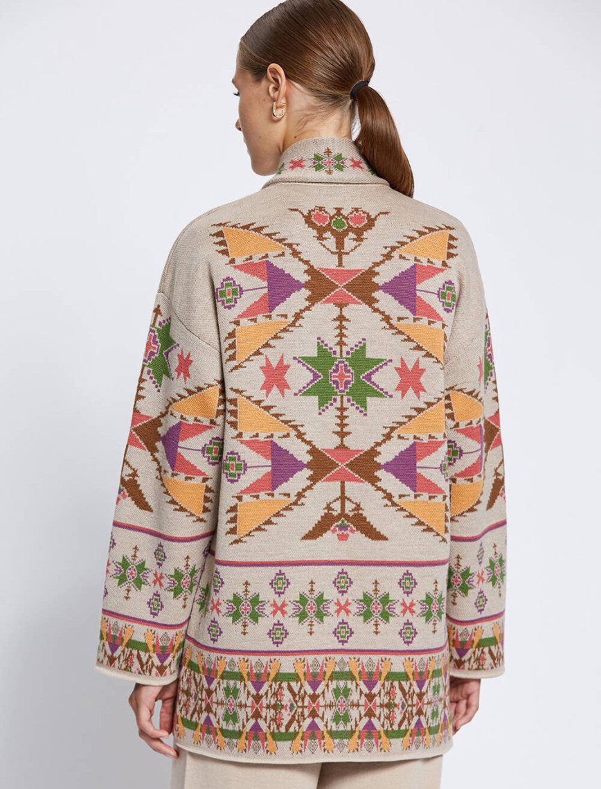 Knitss Jakar Desen Extrafıne Merino Yün Triko Hırka Knitss Jakar Desen Extrafıne Merino Yün Triko Hırka