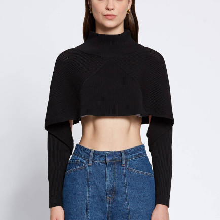 Knitss Dökümlü Kısa Siyah Triko Üst