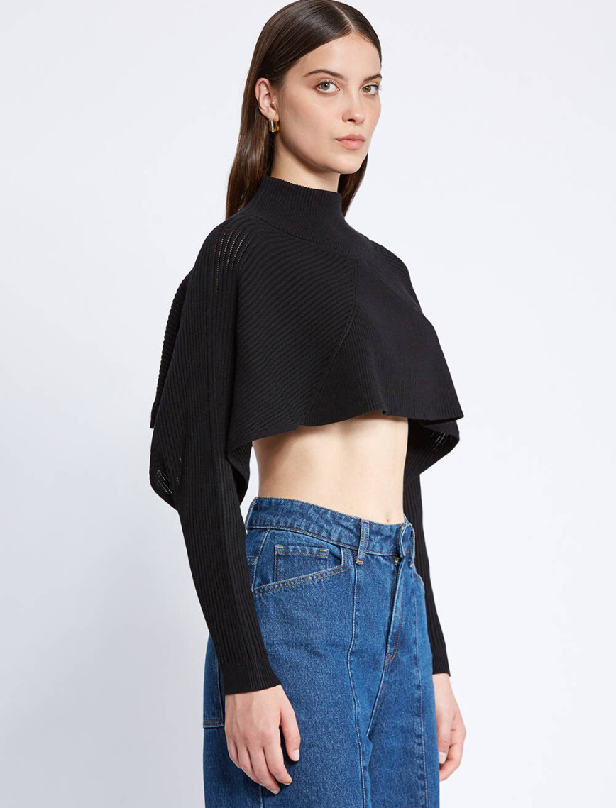 Knitss Dökümlü Kısa Siyah Triko Üst Knitss Dökümlü Kısa Siyah Triko Üst