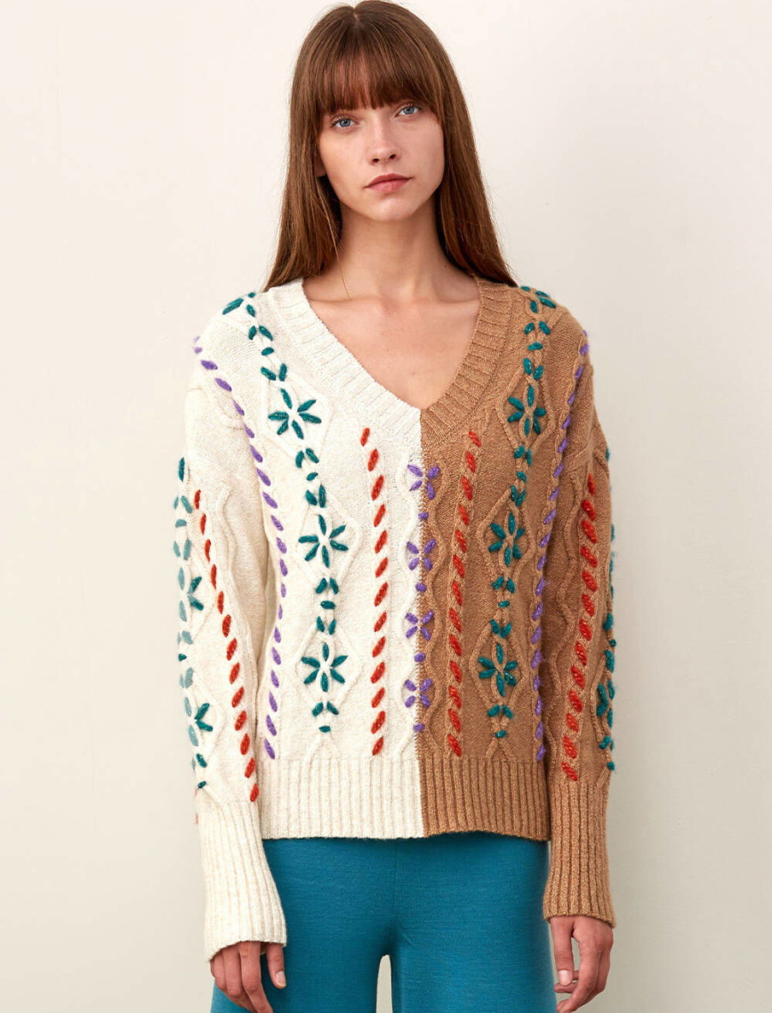 Knitss El İşlemeli Bej Yün Triko Kazak Knitss El İşlemeli Bej Yün Triko Kazak