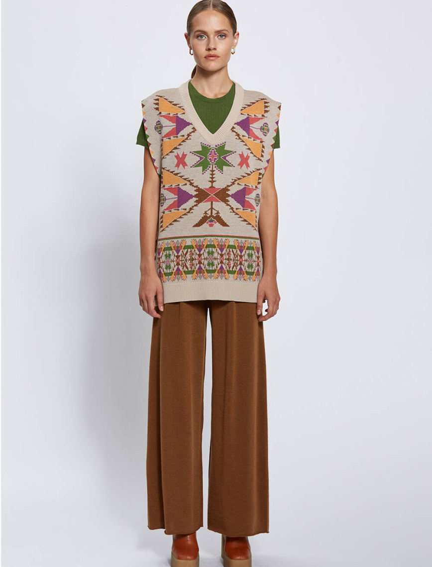 Knitss Jakar Desen Extrafıne Merino Yün Triko Yelek Knitss Jakar Desen Extrafıne Merino Yün Triko Yelek