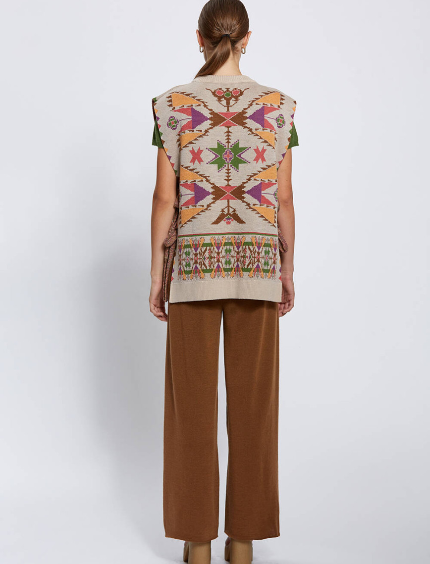 Knitss Jakar Desen Extrafıne Merino Yün Triko Yelek Knitss Jakar Desen Extrafıne Merino Yün Triko Yelek