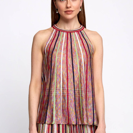 Knitss Halter Yaka Çizgi Desenli Çok Renkli Triko Bluz
