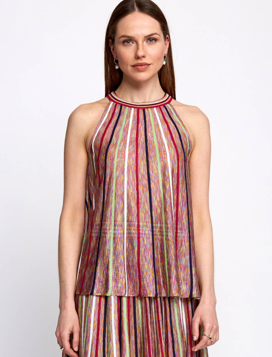 Knitss Halter Yaka Çizgi Desenli Çok Renkli Triko Bluz Knitss Halter Yaka Çizgi Desenli Çok Renkli Triko Bluz