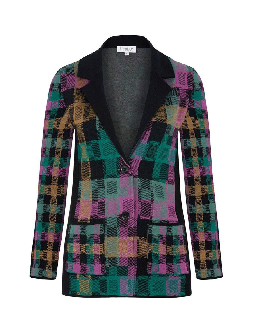 Knitss Ekose Desenli Triko Ceket