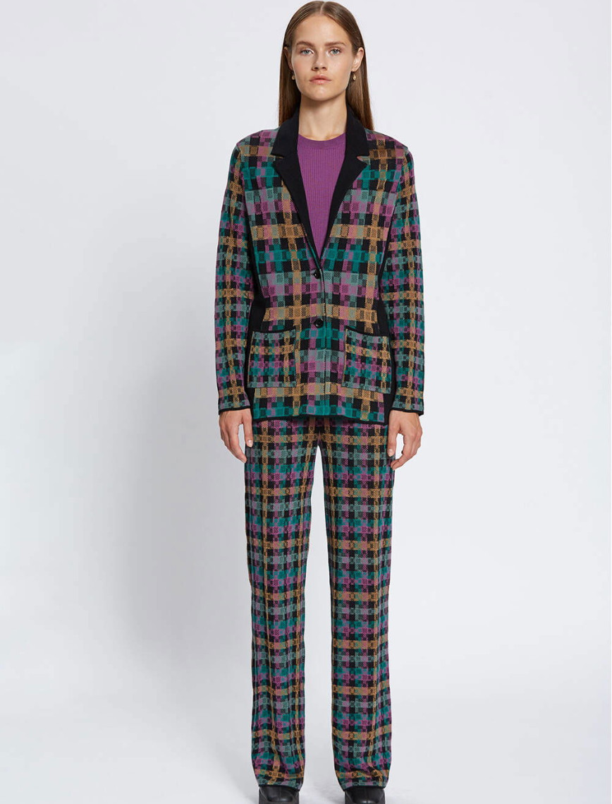 Knitss Ekose Desenli Triko Ceket