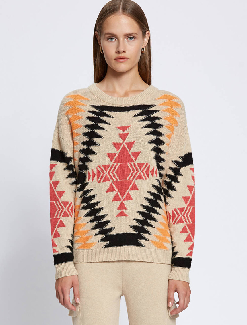 Knitss Etnik Desenli İntersia Bej Siyah Triko Knitss Etnik Desenli İntersia Bej Siyah Triko