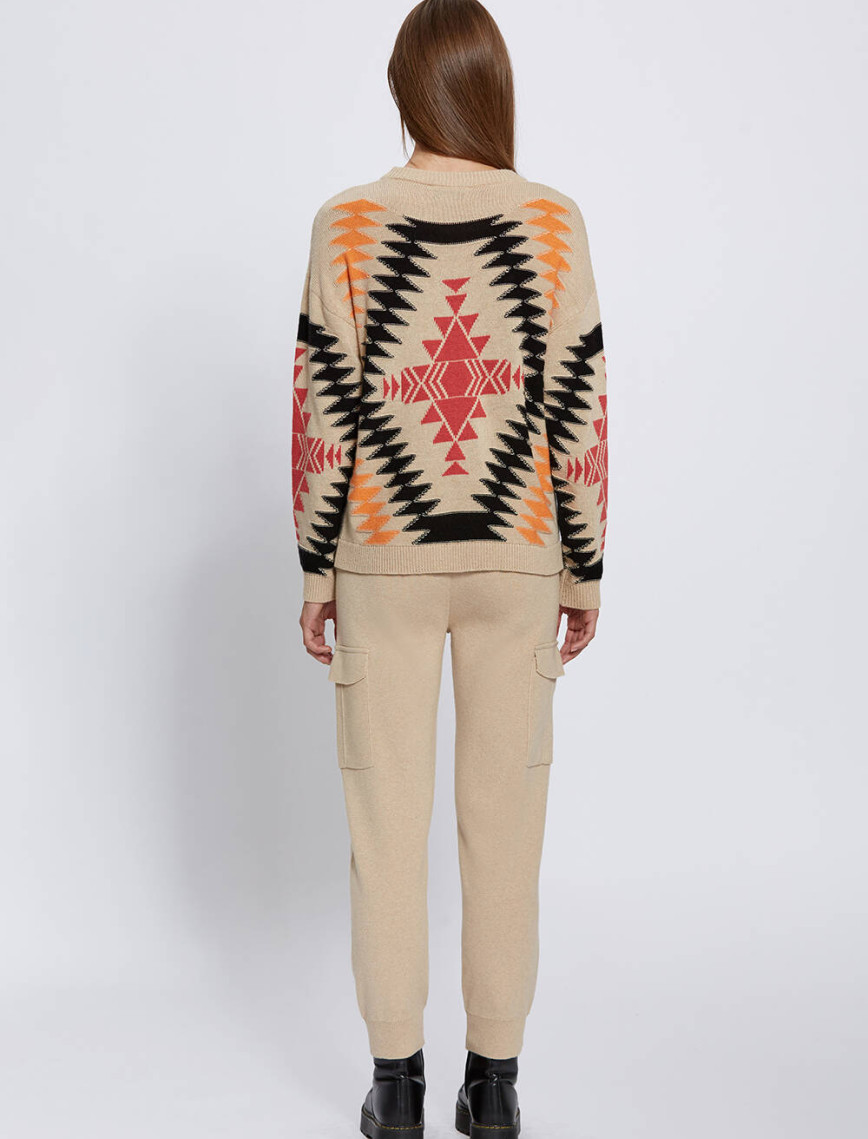 Knitss Etnik Desenli İntersia Bej Siyah Triko Knitss Etnik Desenli İntersia Bej Siyah Triko