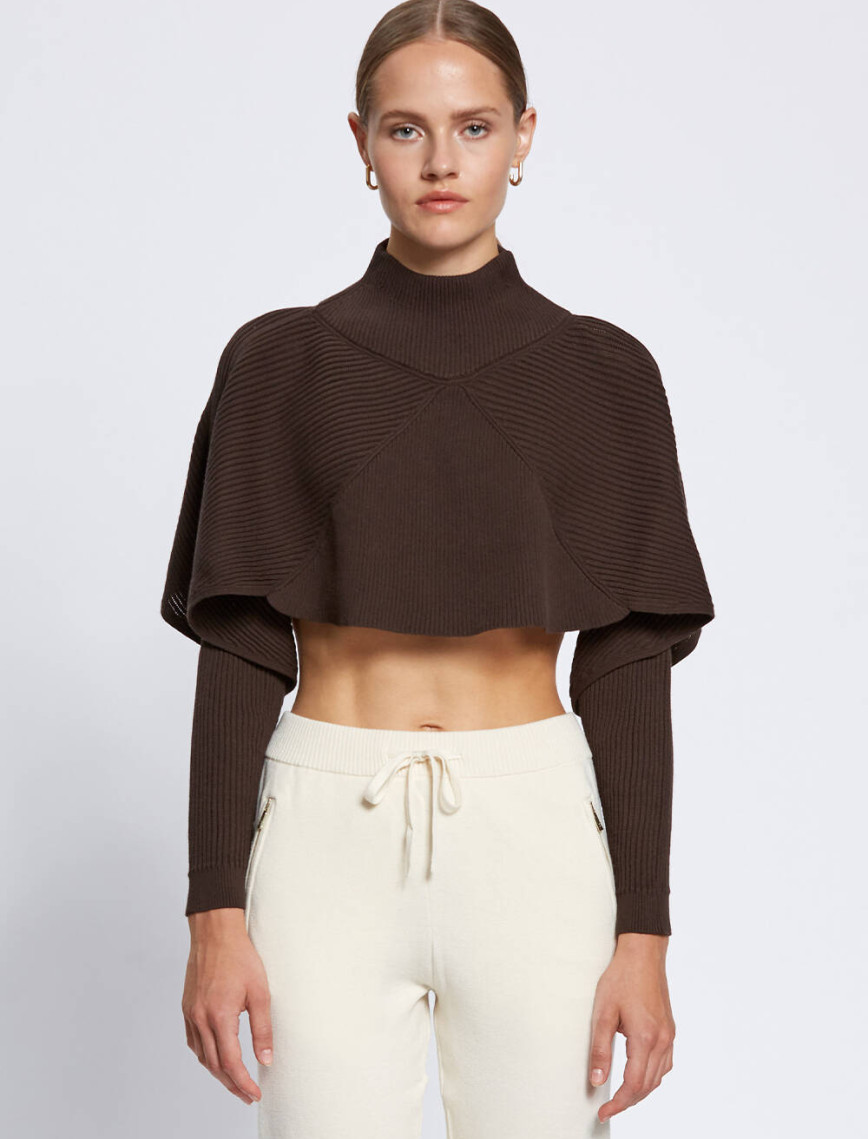 Knitss Dökümlü Kısa Koyu Kahverengi Triko Üst Knitss Dökümlü Kısa Koyu Kahverengi Triko Üst