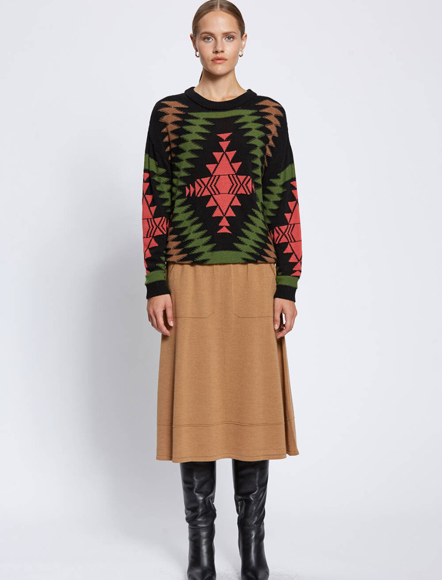 Knitss Etnik Desenli İntersia Siyah Yeşil Triko Knitss Etnik Desenli İntersia Siyah Yeşil Triko