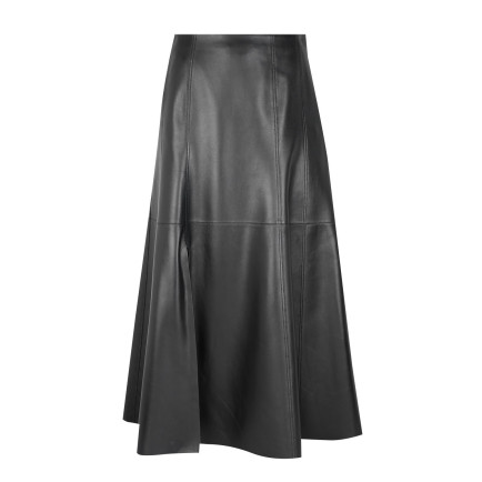 Aulii Siyah Kadın Yırtmaçlı Deri Etek