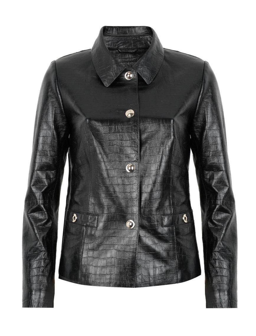 Ayita Siyah Kadın Kroko Baskılı Deri Ceket Ayita Siyah Kadın Kroko Baskılı Deri Ceket