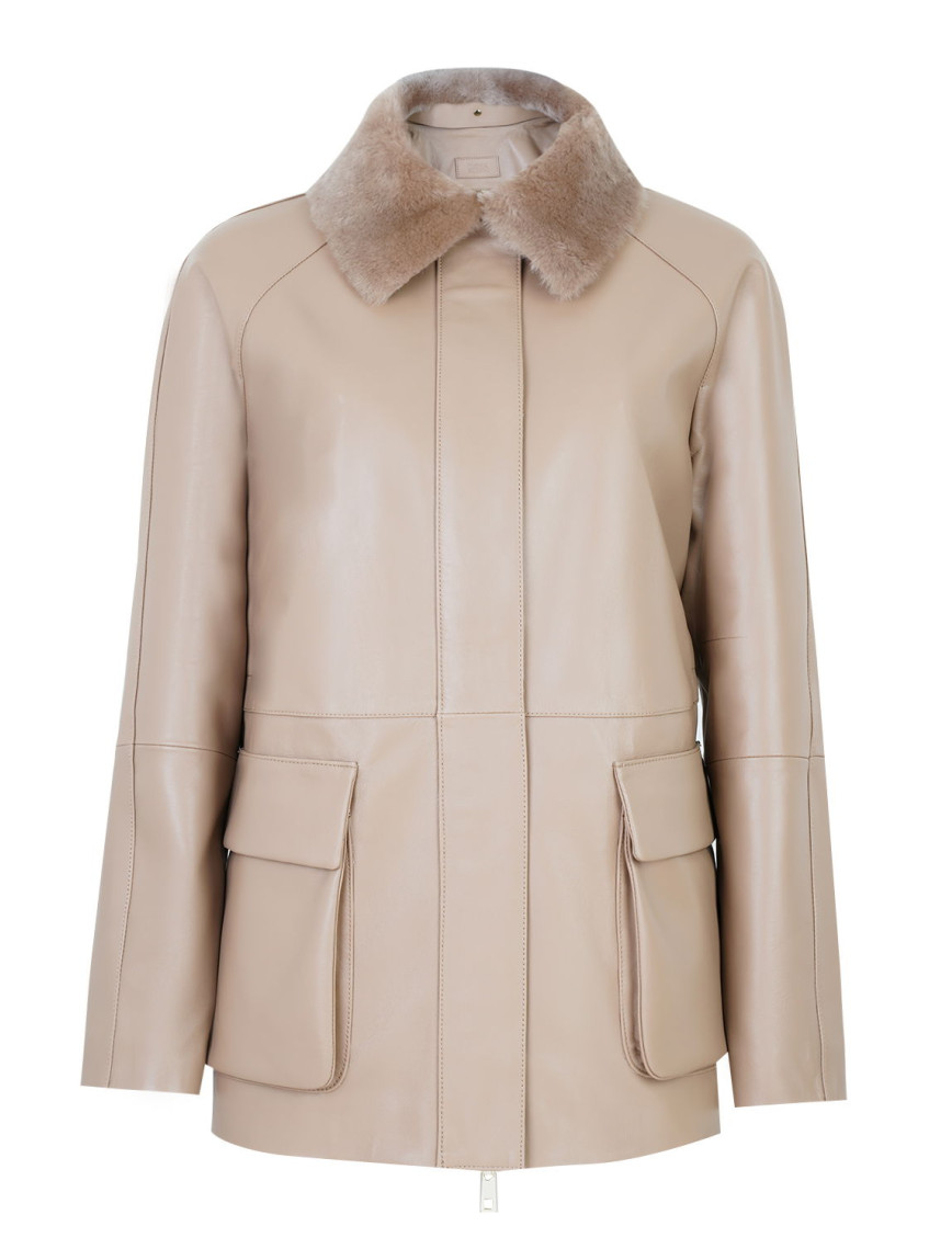 Caralynn Bej Kadın Kürk Yakalı Deri Mont Caralynn Bej Kadın Kürk Yakalı Deri Mont