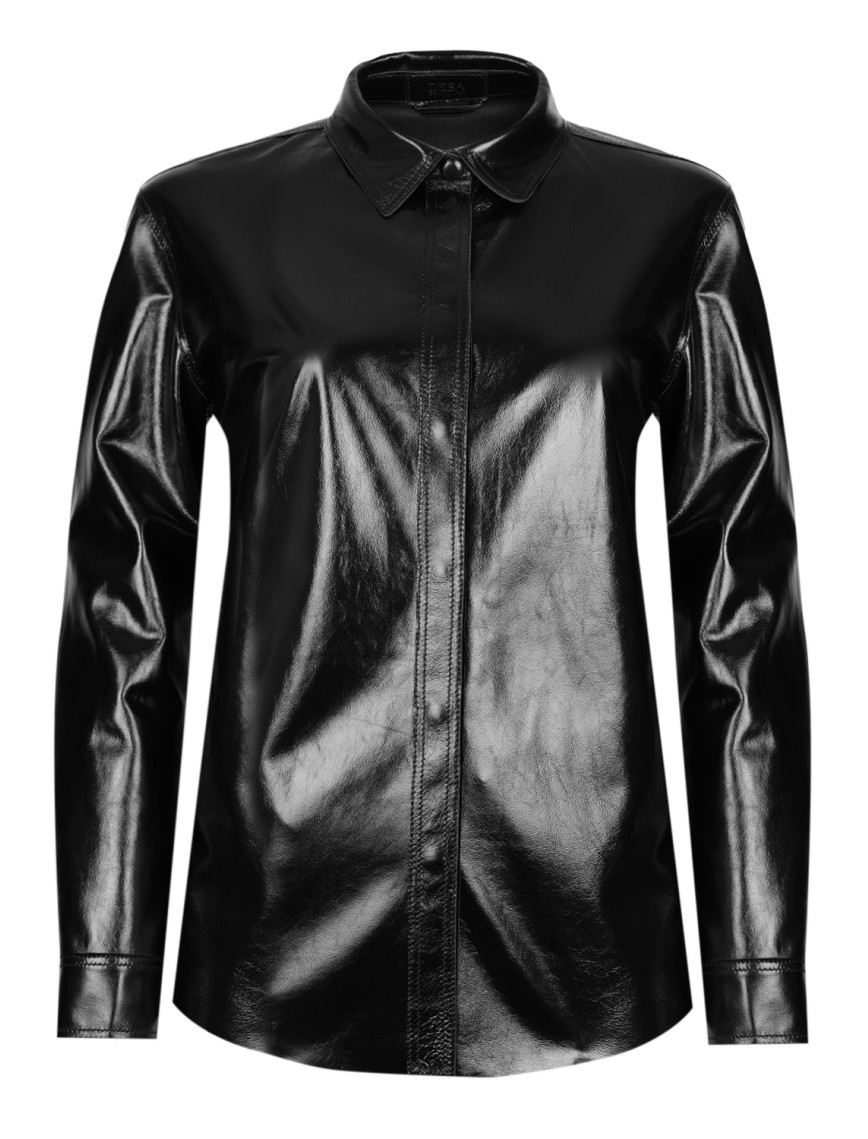 Ayzaria Siyah Kadın Rugan Deri Gömlek Ayzaria Siyah Kadın Rugan Deri Gömlek