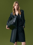 Canika Siyah Kadın Deri Blazer Trençkot