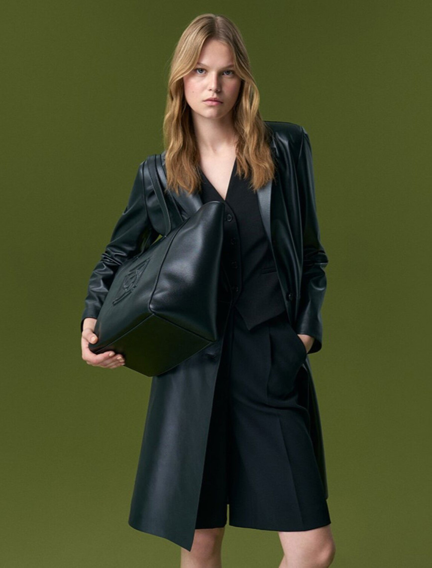 Canika Siyah Kadın Deri Blazer Trençkot