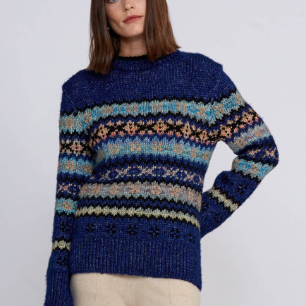 Knitss Kış Desenli Mavi Triko