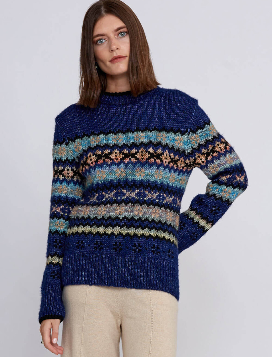 Knitss Kış Desenli Mavi Triko Knitss Kış Desenli Mavi Triko