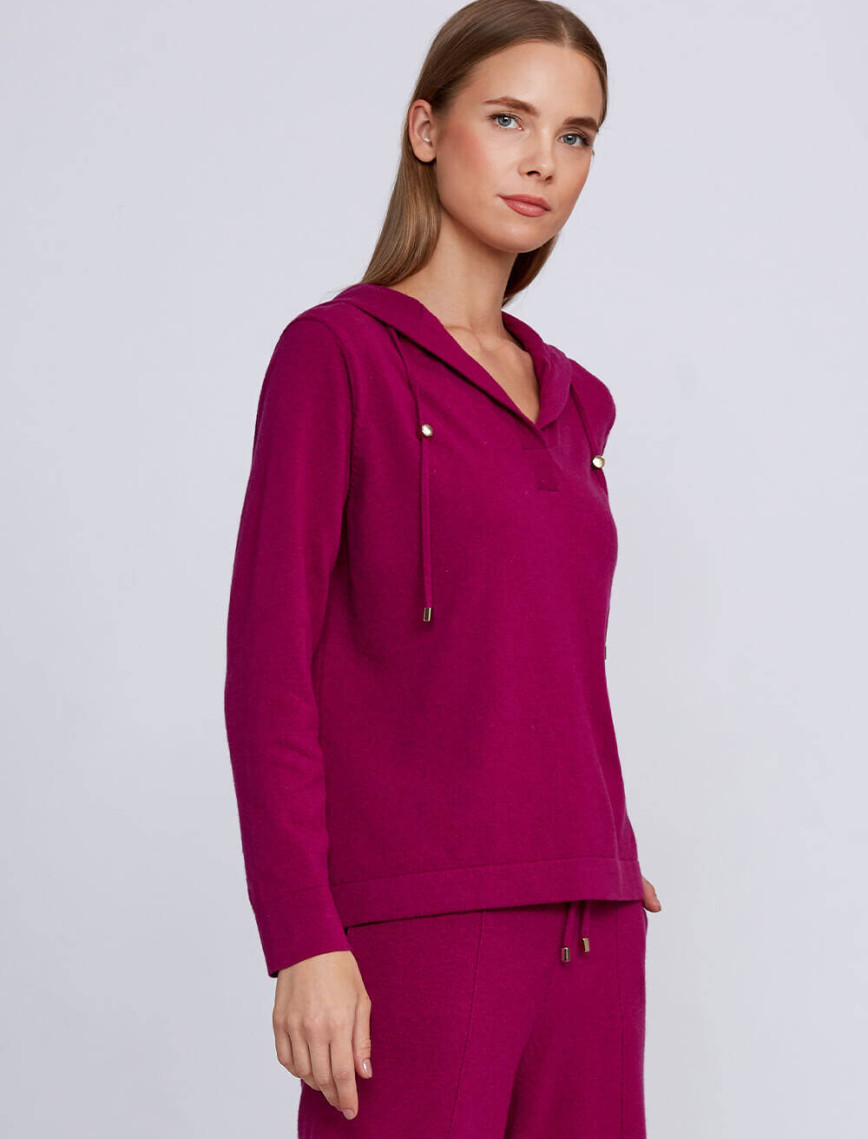 Knitss Kaşmir Karışımlı Kapüşonlu Pembe Triko Knitss Kaşmir Karışımlı Kapüşonlu Pembe Triko