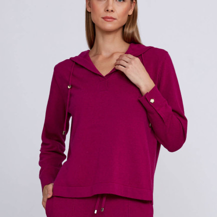 Knitss Kaşmir Karışımlı Kapüşonlu Pembe Triko