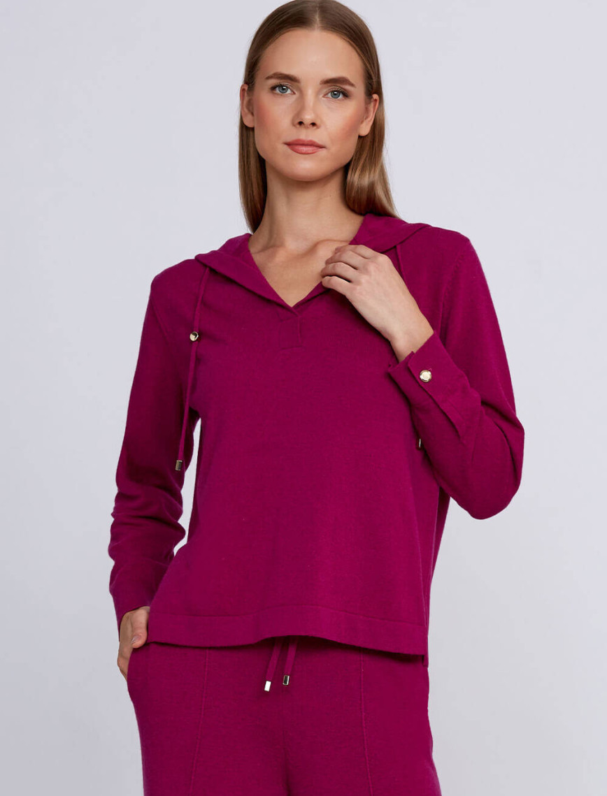 Knitss Kaşmir Karışımlı Kapüşonlu Pembe Triko Knitss Kaşmir Karışımlı Kapüşonlu Pembe Triko