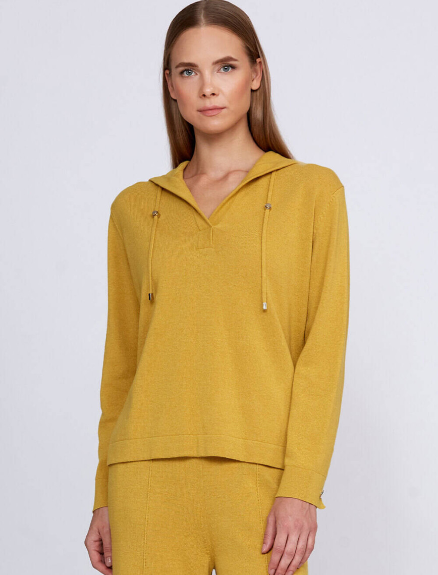 Knitss Kaşmir Karışımlı Kapüşonlu Sarı Triko Üst Knitss Kaşmir Karışımlı Kapüşonlu Sarı Triko Üst