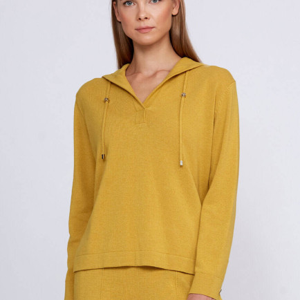 Knitss Kaşmir Karışımlı Kapüşonlu Sarı Triko Üst