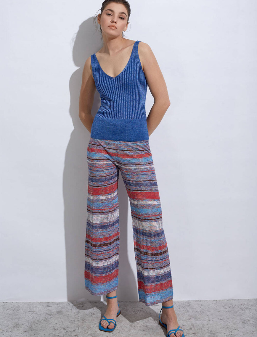 Knitss V Yaka Ribli Mavi Triko Üst Knitss V Yaka Ribli Mavi Triko Üst