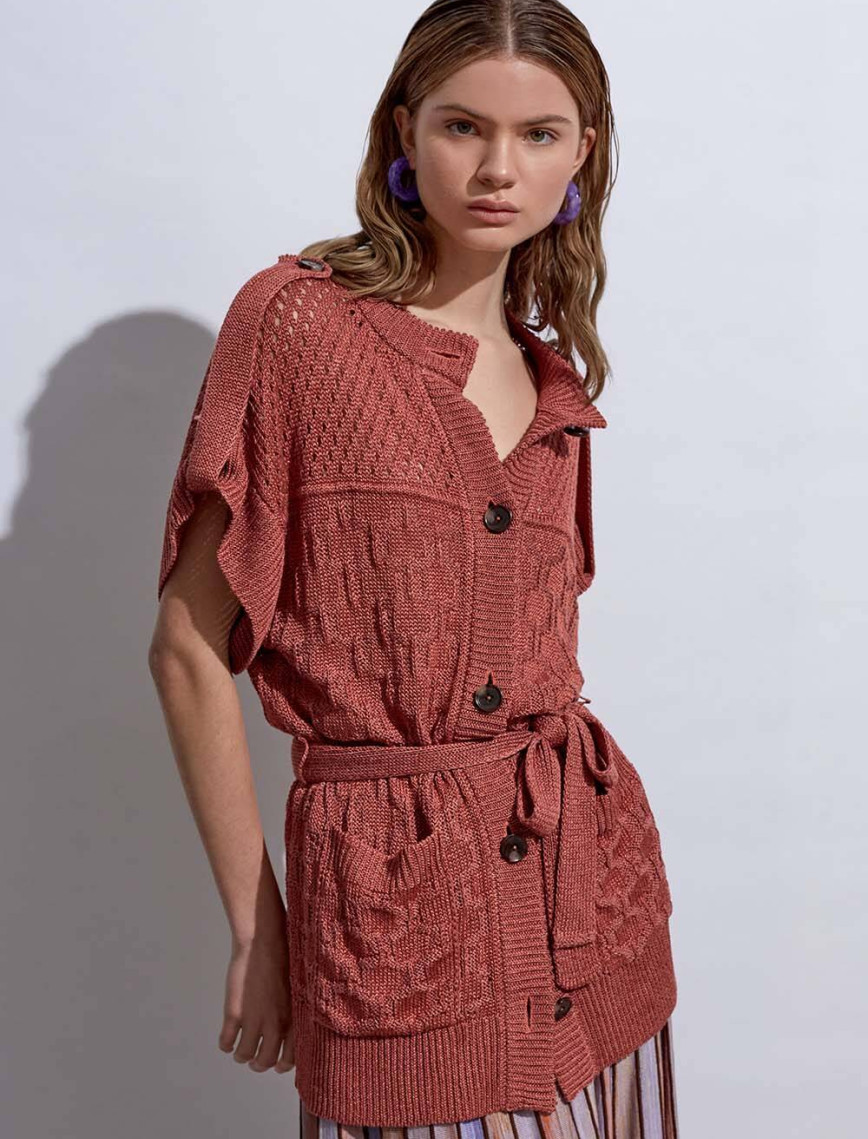 Knitss Örgü Detaylı Keten Pembe Triko Hırka Knitss Örgü Detaylı Keten Pembe Triko Hırka