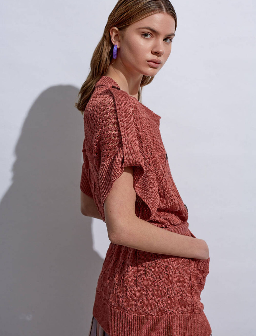 Knitss Örgü Detaylı Keten Pembe Triko Hırka Knitss Örgü Detaylı Keten Pembe Triko Hırka