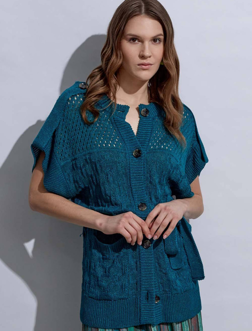 Knitss Örgü Detaylı Keten Yeşil Triko Hırka Knitss Örgü Detaylı Keten Yeşil Triko Hırka