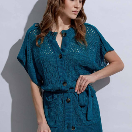 Knitss Örgü Detaylı Keten Yeşil Triko Hırka