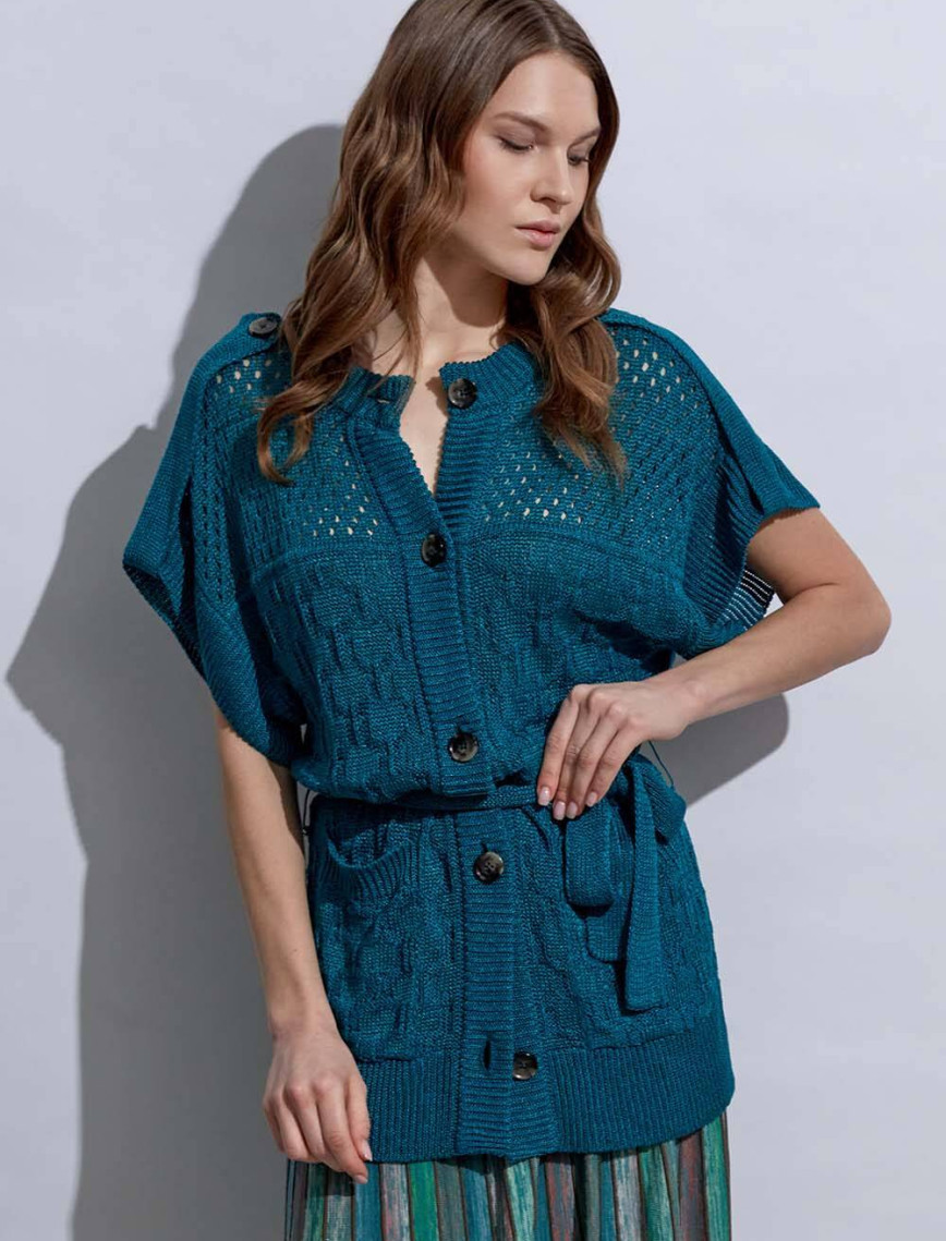 Knitss Örgü Detaylı Keten Yeşil Triko Hırka Knitss Örgü Detaylı Keten Yeşil Triko Hırka