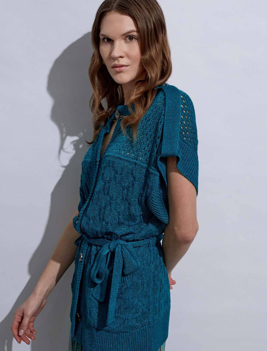 Knitss Örgü Detaylı Keten Yeşil Triko Hırka Knitss Örgü Detaylı Keten Yeşil Triko Hırka