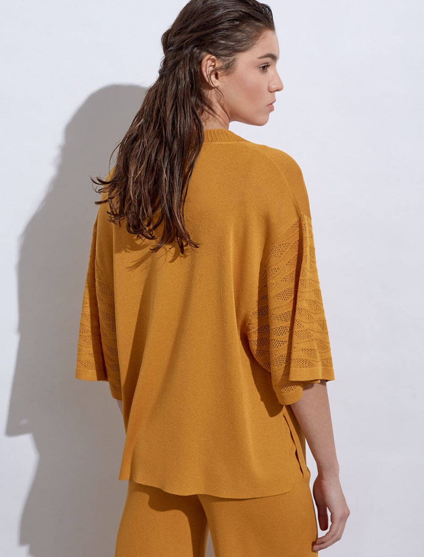 Knitss Örgü Detaylı Oversıze Sarı Triko Üst Knitss Örgü Detaylı Oversıze Sarı Triko Üst